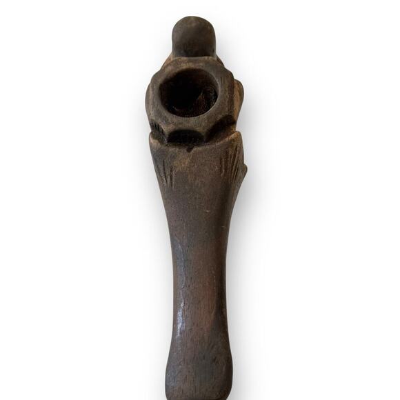 Vintage Hand-Carved Dark Wood Pipe Sculpture Abstract Figure Antique African Art - Picture 6 of 16